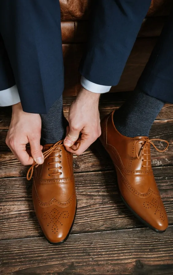 Tan oxford brogue shoes deals
