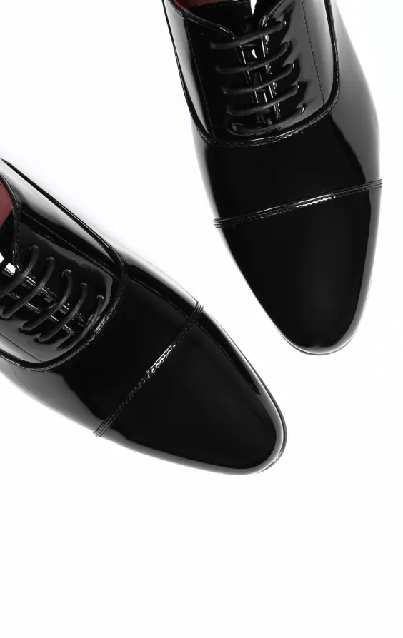 Black Patent Plain Oxford Toecap Shoes - photo 1
