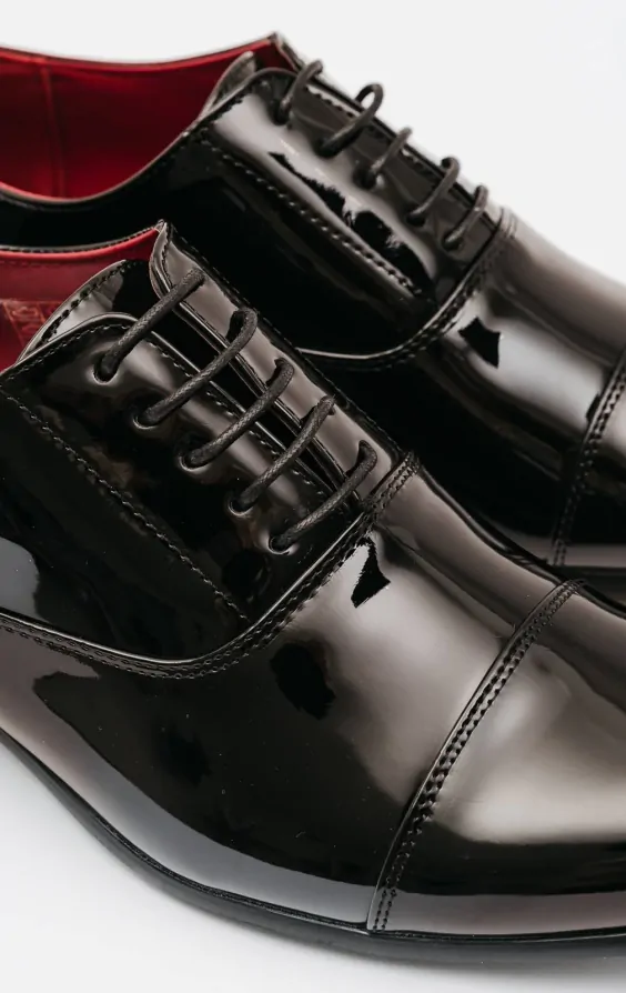 Dobell Black Patent Plain Oxford Toecap Shoes