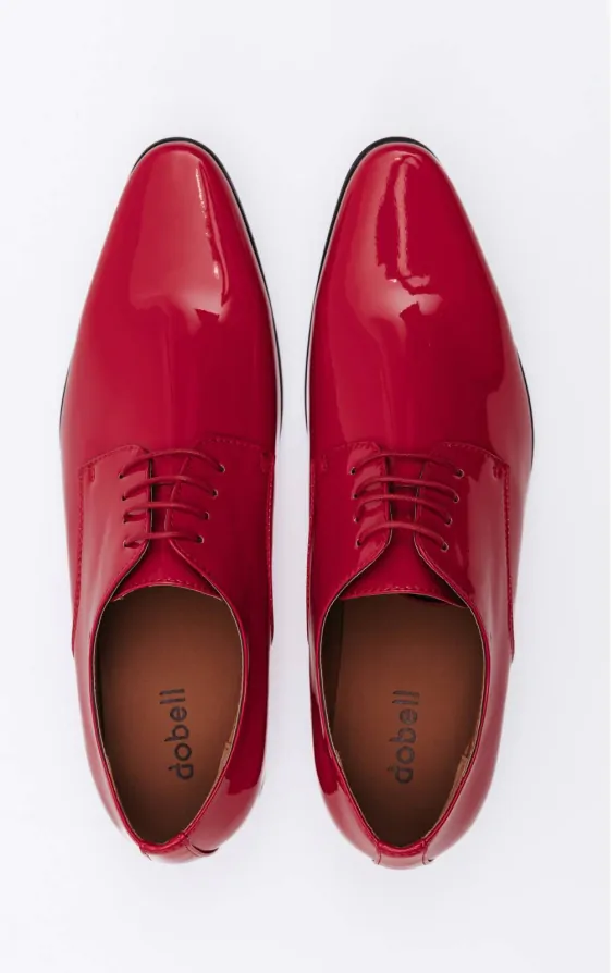 Men Shiny Leather Shoes Red Patent Leather Lace-up Shoes 01430ZKRMC03 Deery