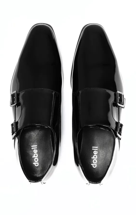 Dobell Black Patent Double Monk Dress Shoes