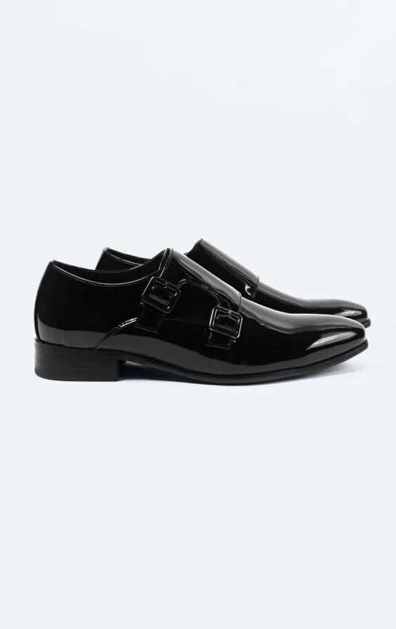 Dobell Black Patent Double Monk Dress Shoes Dobell