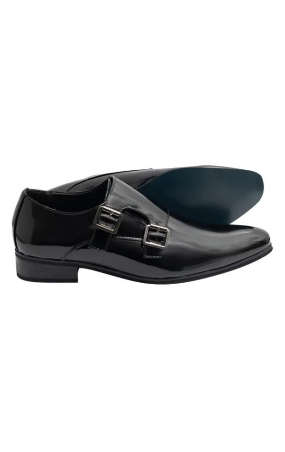 Dobell Black Patent Double Monk Dress Shoes