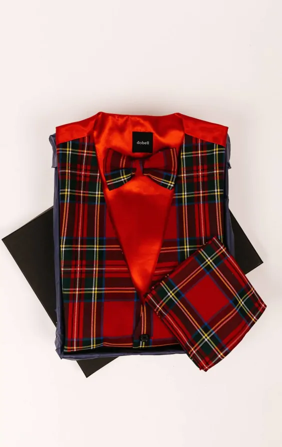 RAHIGO - Tartan Five Piece  Set - Red / Cream