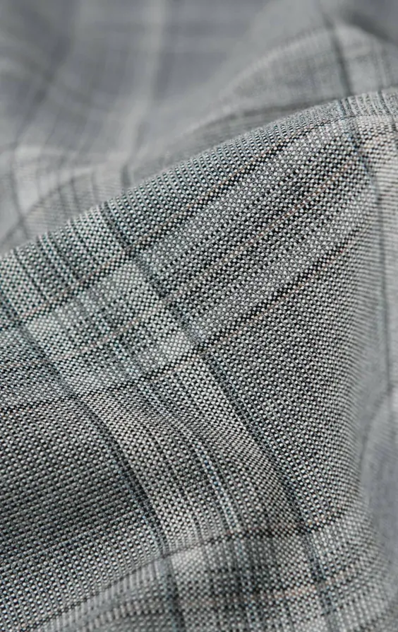 Grey with Tan Check Suit Jacket with Peak Lapel thumbnail 7