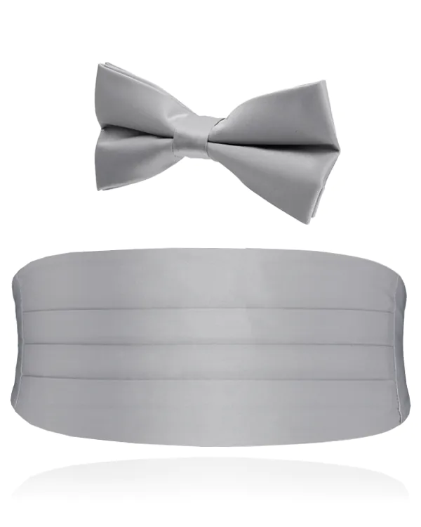 Boys Silver Cummerbund & Bow Tie Set