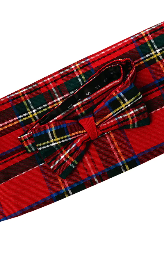 Red Tartan Cummerbund & Pre-Tied Bow Tie Set - photo 1
