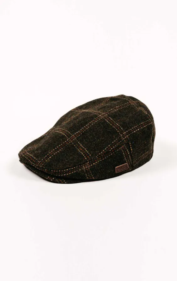 Olive Green Twill Check Flat Cap Olive Green Twill Check Flat Cap