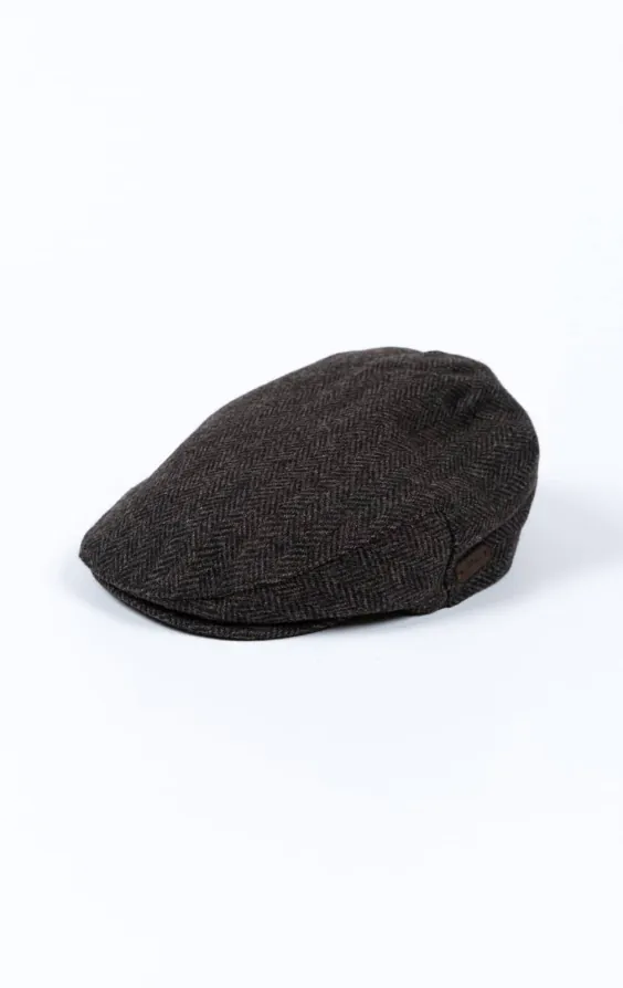Grey Herringbone Tweed Flat Cap Grey Herringbone Tweed Flat Cap
