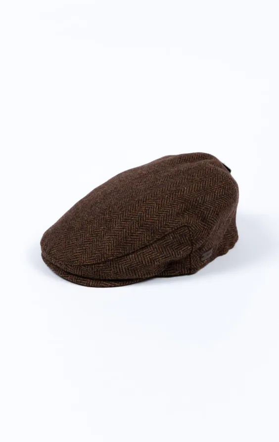 Brown Herringbone Tweed Flat Cap