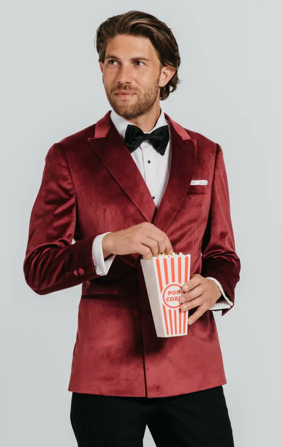 Double Breasted Burgundy Velvet Jacket thumbnail 2