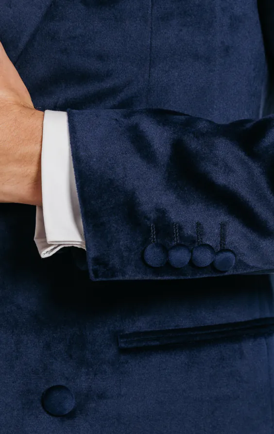 Double Breasted Navy Velvet Tuxedo with Black Trousers - photo 3 Double Breasted Navy Velvet Tuxedo with Black Trousers - photo 3