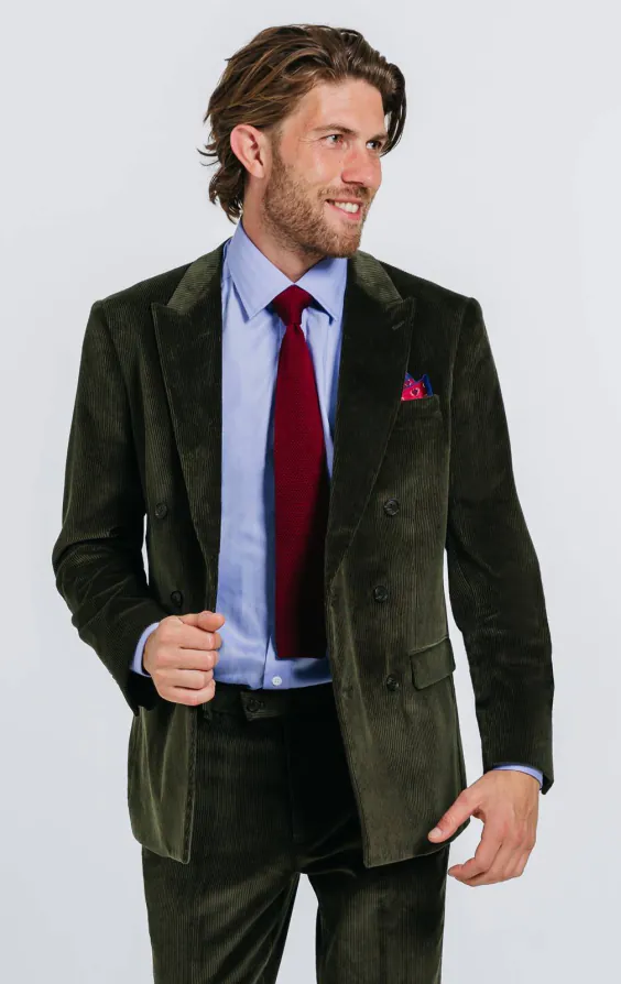 Double Breasted Green Corduroy Jacket
