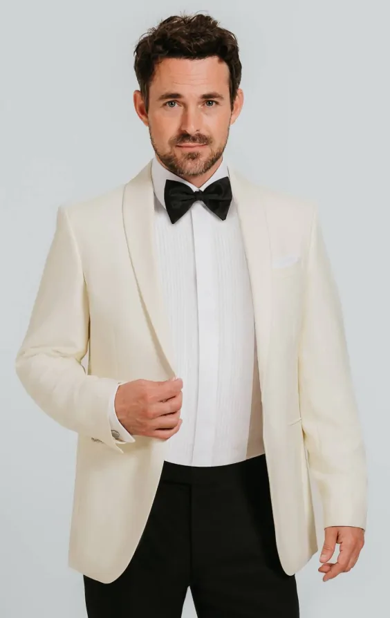 White shawl collar tuxedo top