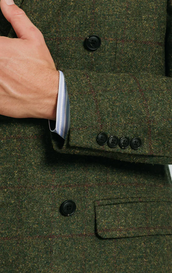Double Breasted Green Windowpane Check Tweed 3 Piece Suit thumbnail 3