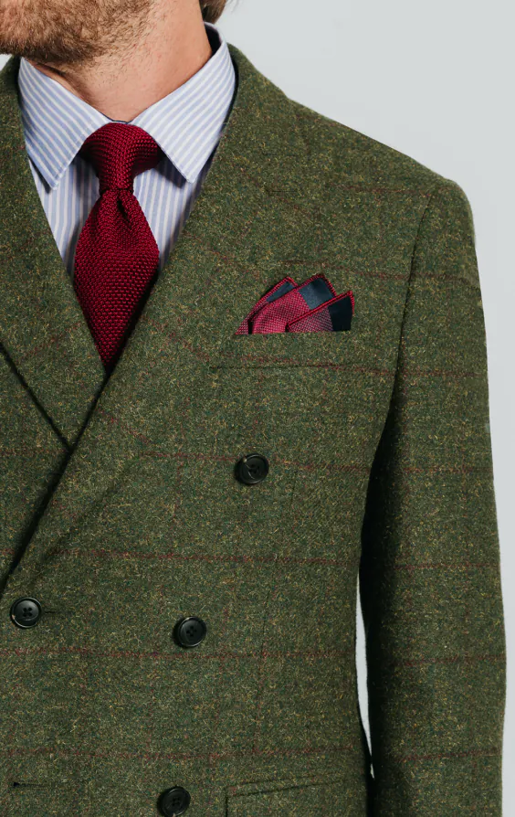 Double Breasted Green Windowpane Check Tweed 3 Piece Suit thumbnail 4