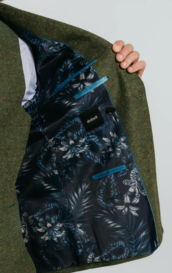 Double Breasted Green Windowpane Check Tweed Suit thumbnail 5