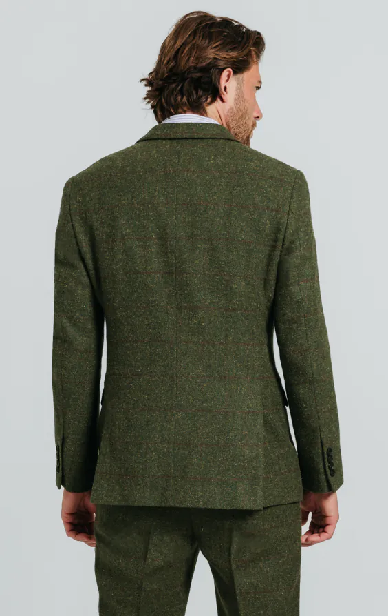 Double Breasted Green Windowpane Check Tweed 3 Piece Suit thumbnail 6