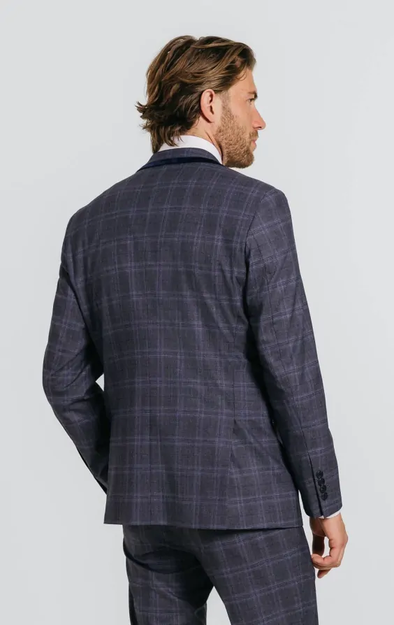 Grey and Blue Check with Navy Trim Suit Jacket thumbnail 2
