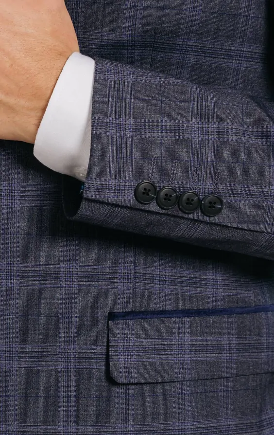 Grey and Blue Check with Navy Trim Suit Jacket thumbnail 3