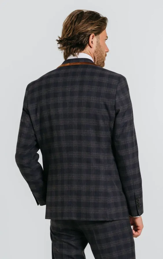 Navy Heritage Check with Brown Trim Suit Jacket thumbnail 2