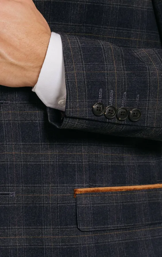 Navy Heritage Check with Brown Trim Suit | Dobell