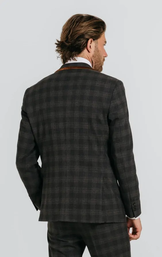 Charcoal Heritage Check with Brown Trim Suit Jacket thumbnail 2