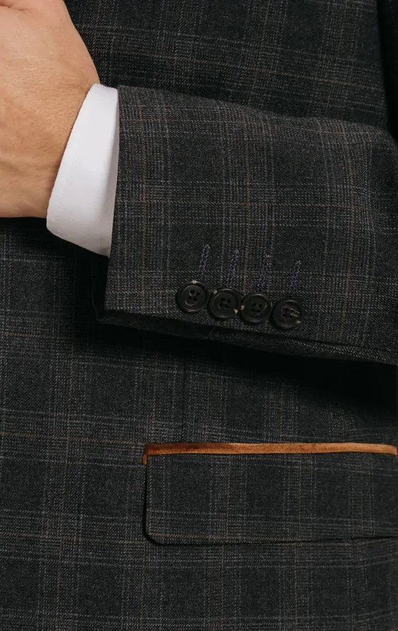 Charcoal Heritage Check with Brown Trim Suit Jacket thumbnail 3