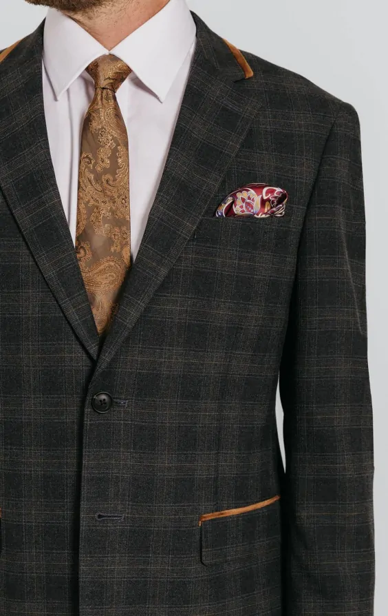 Charcoal Heritage Check with Brown Trim Suit Jacket thumbnail 4