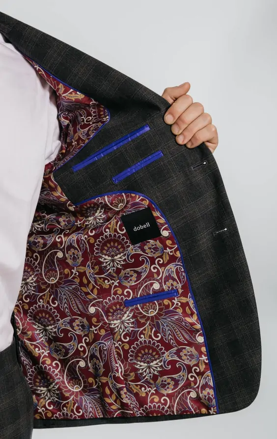 Charcoal Heritage Check with Brown Trim Suit Jacket thumbnail 5