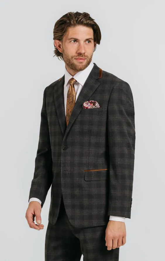 Charcoal Heritage Check with Brown Trim Suit Jacket primary image
