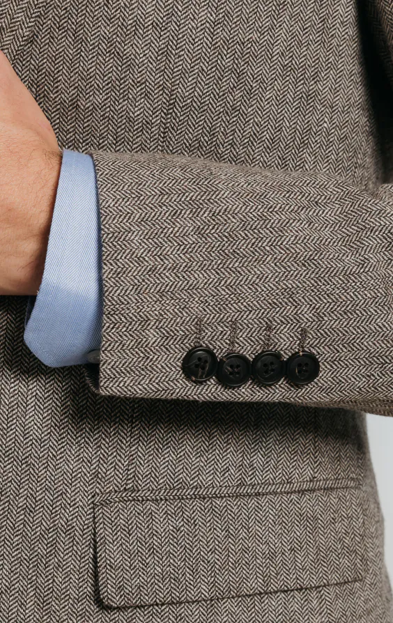 Brown Herringbone Tweed Suit Jacket - photo 2