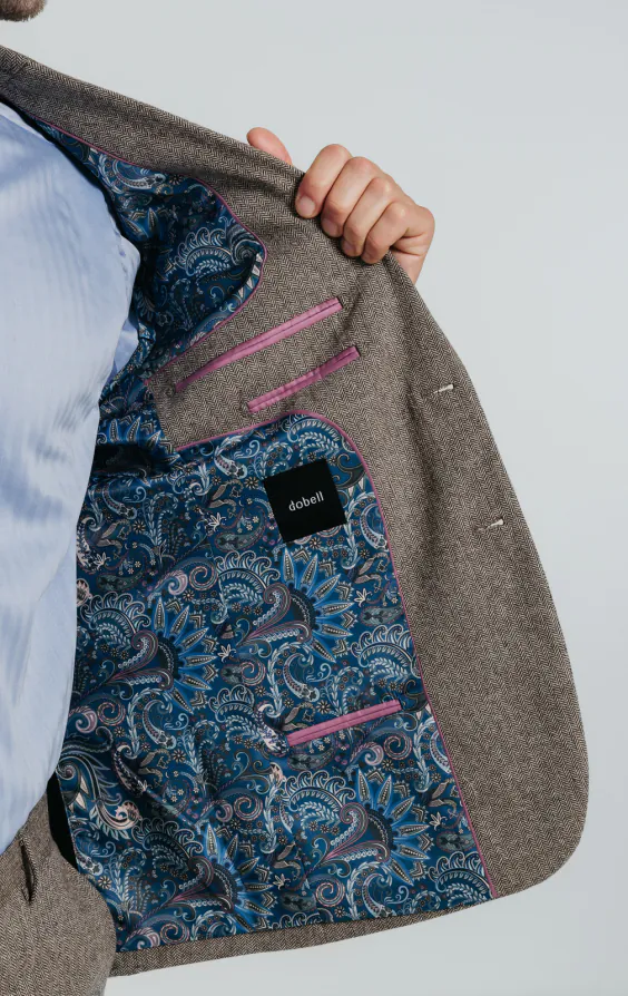 Brown Herringbone Tweed Suit Jacket - photo 4