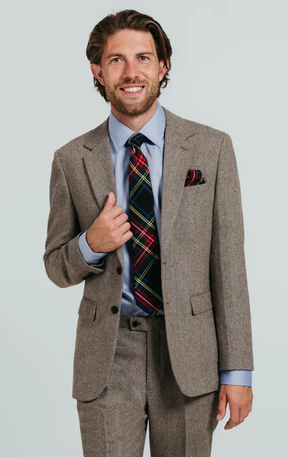 Brown Herringbone Tweed Suit Jacket