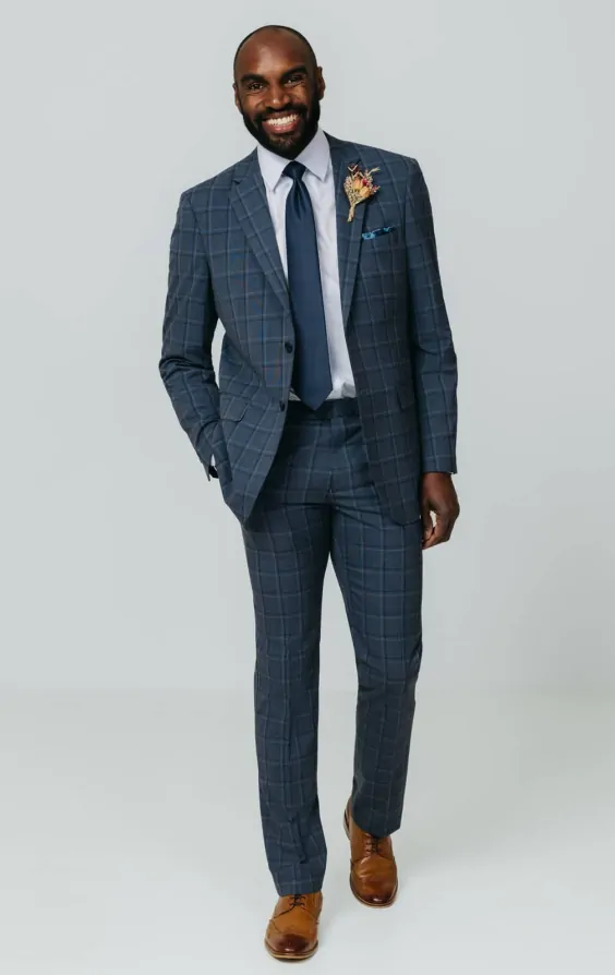 Blue Bold Windowpane Check Suit Jacket thumbnail 2