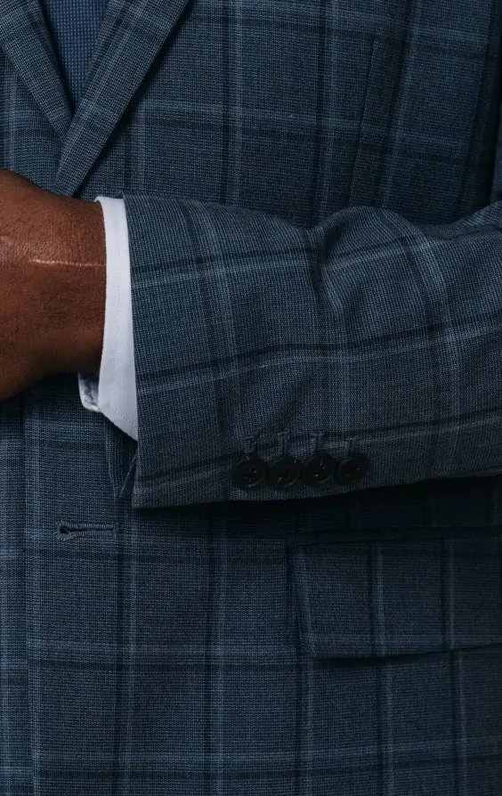 Blue Bold Windowpane Check Suit Jacket thumbnail 3
