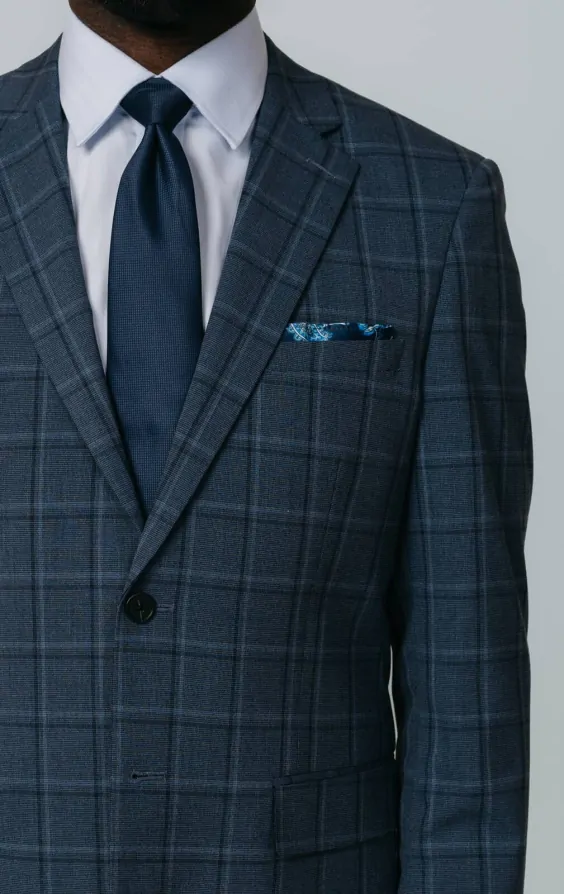 Blue Bold Windowpane Check Suit Jacket thumbnail 4
