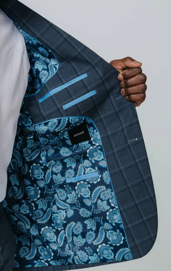 Blue Bold Windowpane Check Suit Jacket thumbnail 5