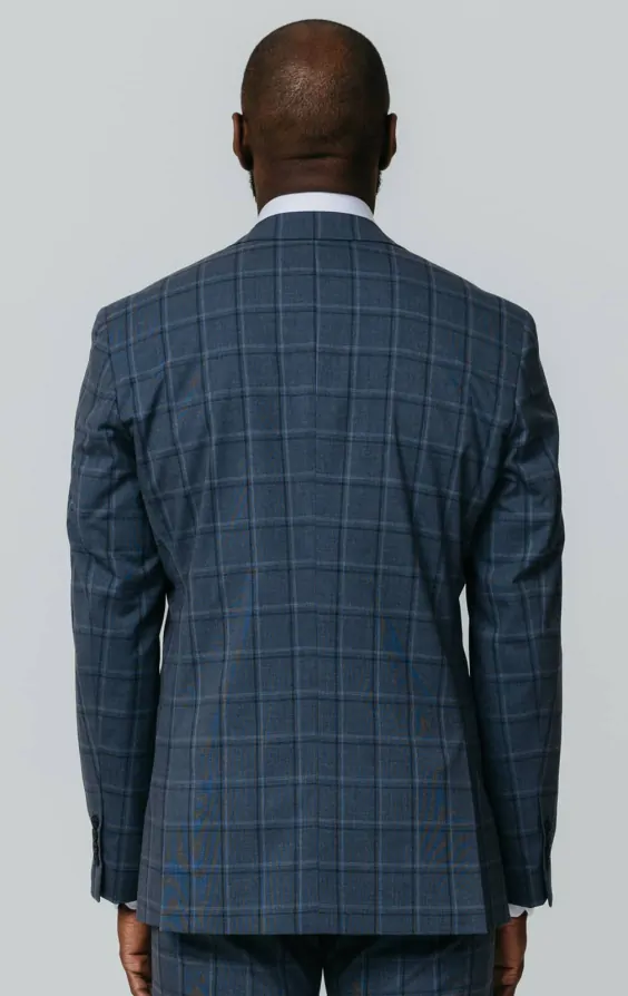 Blue Bold Windowpane Check Suit Jacket thumbnail 6
