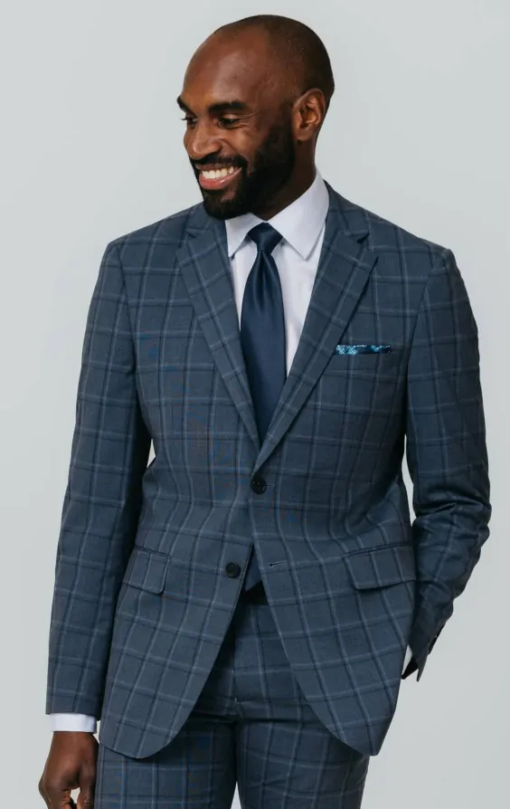 Blue Bold Windowpane Check Suit Jacket primary image