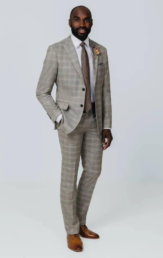 Taupe Check Suit Jacket with Peak Lapel - photo 1 Taupe Check Suit Jacket with Peak Lapel - photo 1