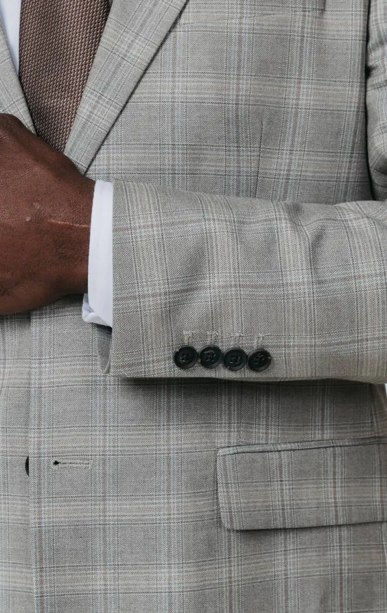 Taupe Check Suit Jacket with Peak Lapel - photo 2 Taupe Check Suit Jacket with Peak Lapel - photo 2