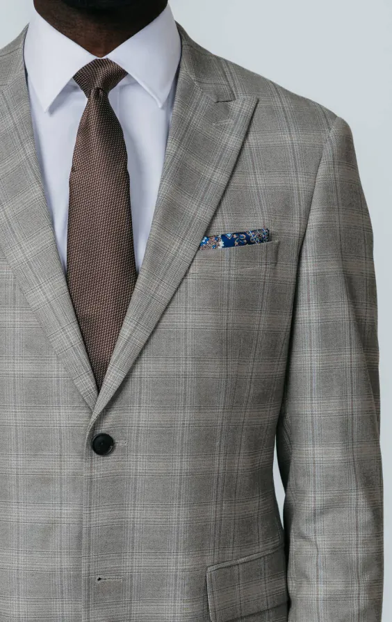Taupe Check Suit Jacket with Peak Lapel - photo 3 Taupe Check Suit Jacket with Peak Lapel - photo 3