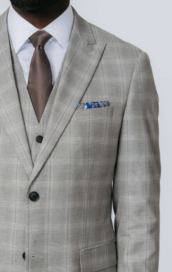 Taupe Check 3 Piece Suit with Peak Lapel - photo 3 Taupe Check 3 Piece Suit with Peak Lapel - photo 3
