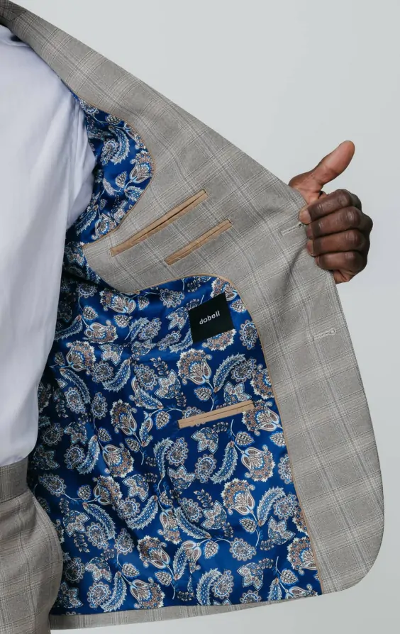 Taupe Check Suit Jacket with Peak Lapel thumbnail 5