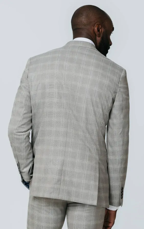Taupe Check Suit Jacket with Peak Lapel thumbnail 6
