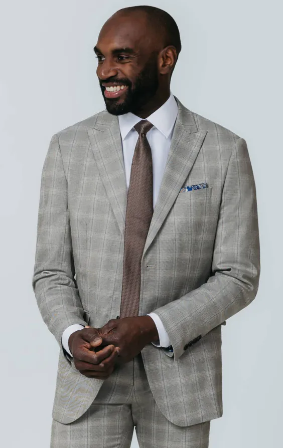 Taupe Check Suit Jacket with Peak Lapel Taupe Check Suit Jacket with Peak Lapel