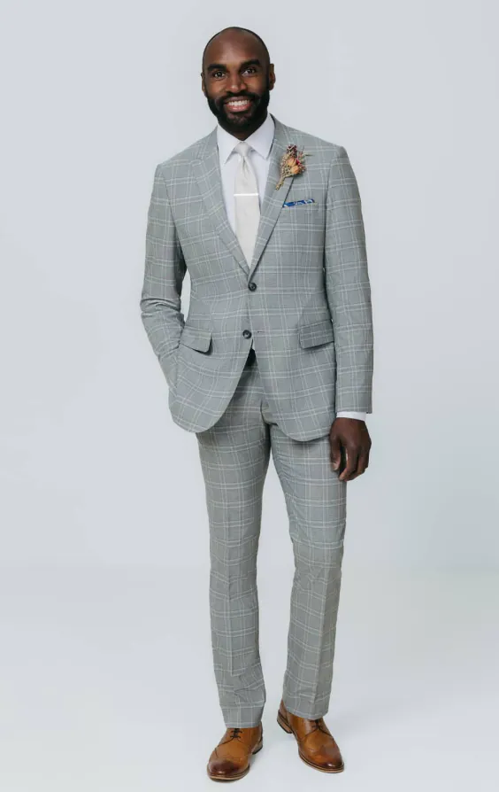 Grey with Tan Check Suit Jacket with Peak Lapel - photo 1 Grey with Tan Check Suit Jacket with Peak Lapel - photo 1
