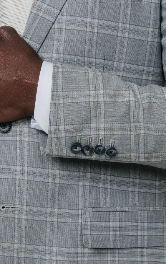 Grey with Tan Check Suit Jacket with Peak Lapel thumbnail 3