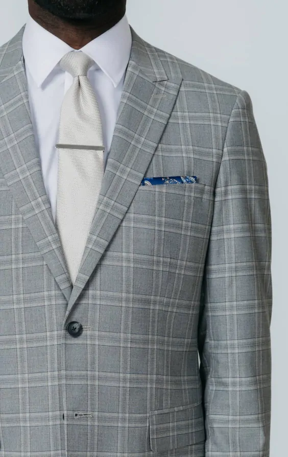 Grey with Tan Check Suit with Peak Lapel thumbnail 4